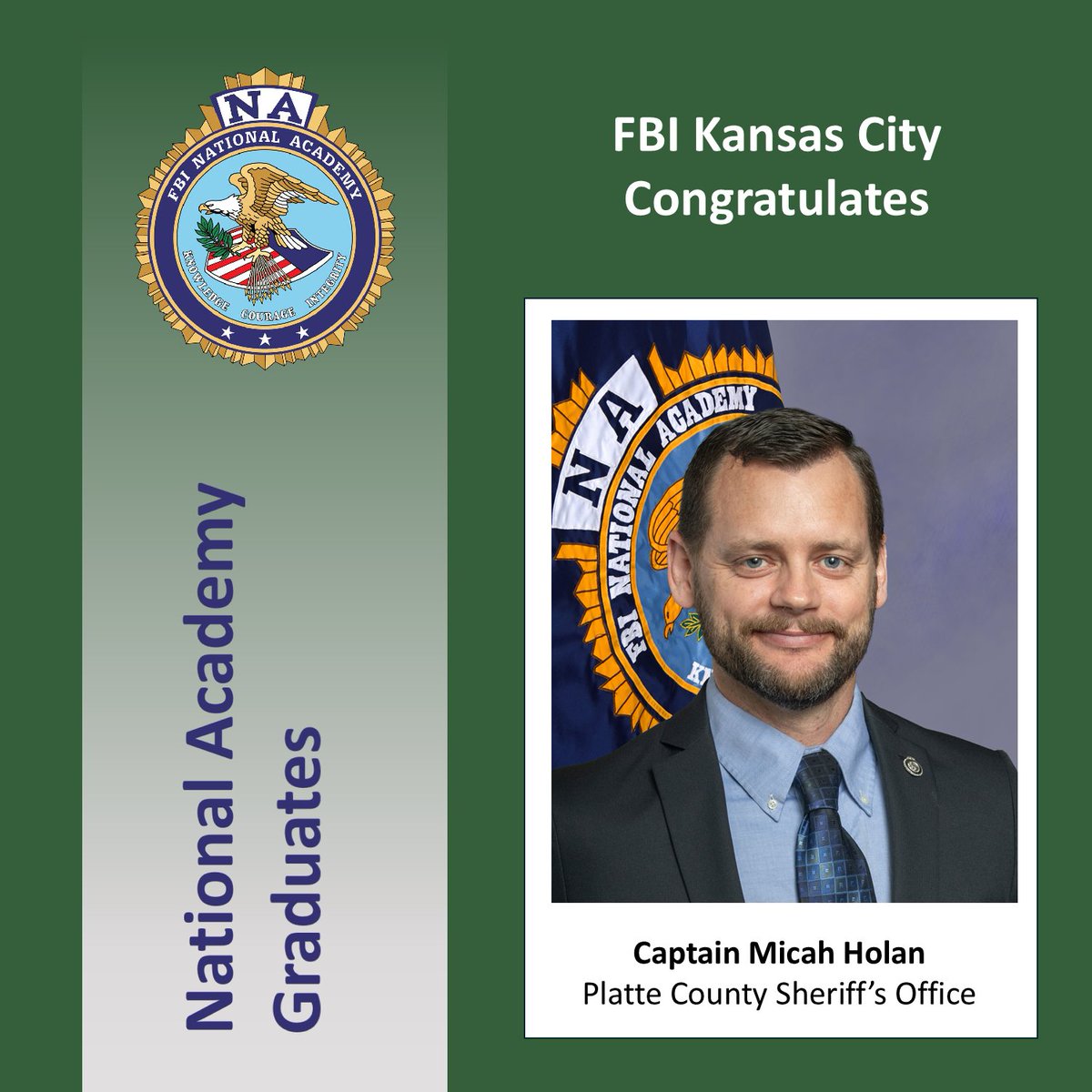 FBIKansasCity's tweet photo. The FBI congratulates the following graduates from the FBI's National Academy Session 294! The program brings together law enforcement executives to strengthen partnerships and enhance their leadership skills. @SheriffClayCo @PlatteCoSheriff @Topeka_Police @OlathePolice https://t.co/aImWZF93eh