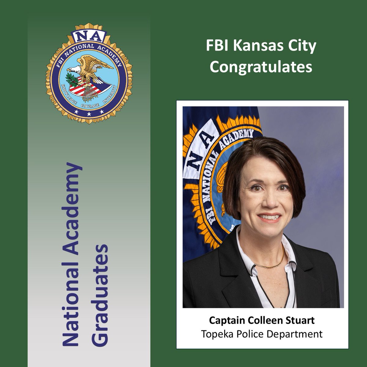 FBIKansasCity's tweet photo. The FBI congratulates the following graduates from the FBI's National Academy Session 294! The program brings together law enforcement executives to strengthen partnerships and enhance their leadership skills. @SheriffClayCo @PlatteCoSheriff @Topeka_Police @OlathePolice https://t.co/aImWZF93eh