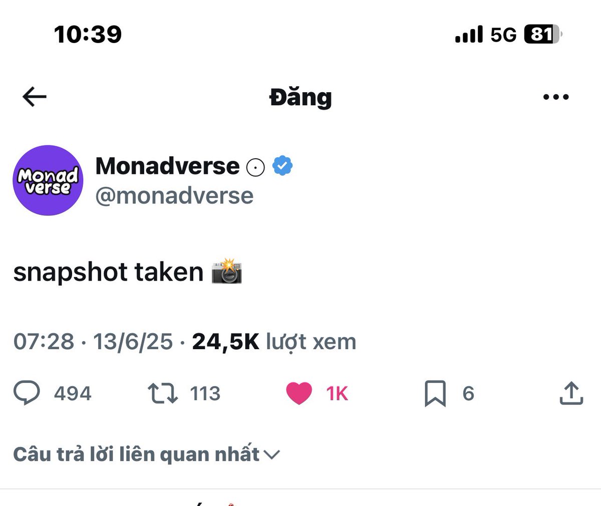 TiHoangphi's tweet photo. 🆘 Monadverse has completed the snapshot☀️

✅ Let's look forward to some good news from the project. 🎉
#monadontop 

@monad_xyz @monadverse @vietnads https://t.co/8kcJjYRhmN