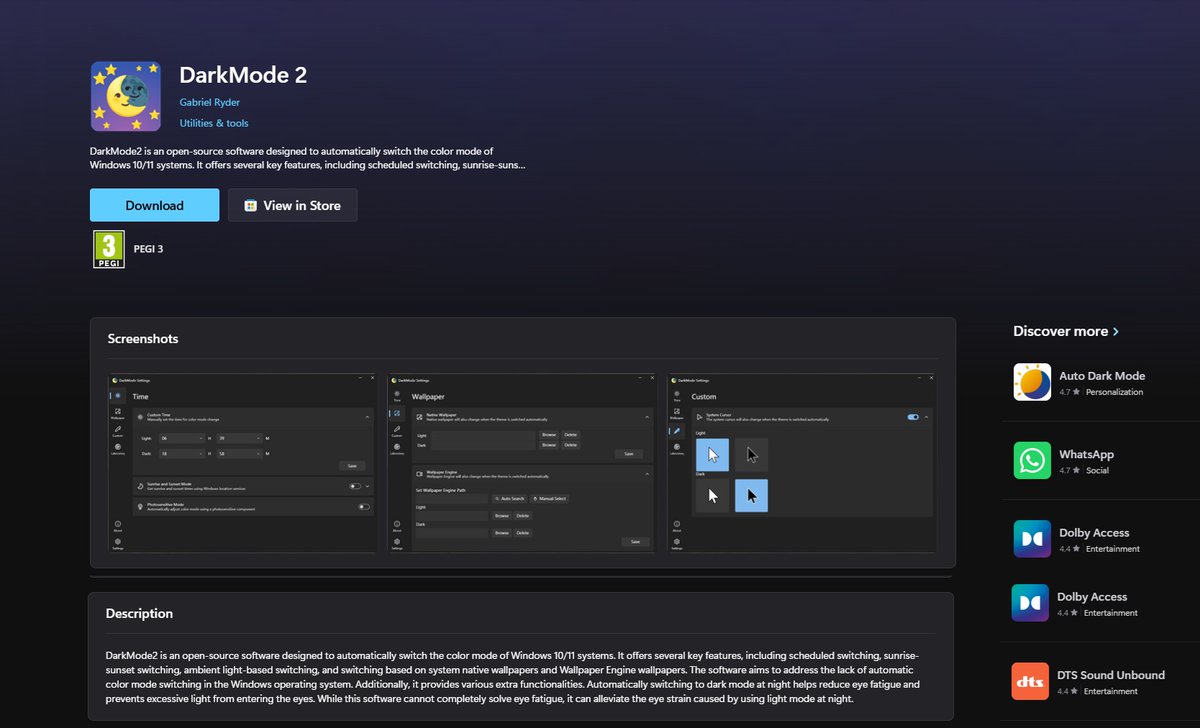 CAStenman's tweet photo. DarkMode 2, is App of The Day on myAppFree  https://t.co/erywmTIHxg      #Windows11 #myAppFree #ColorMode https://t.co/0rYYka13dn