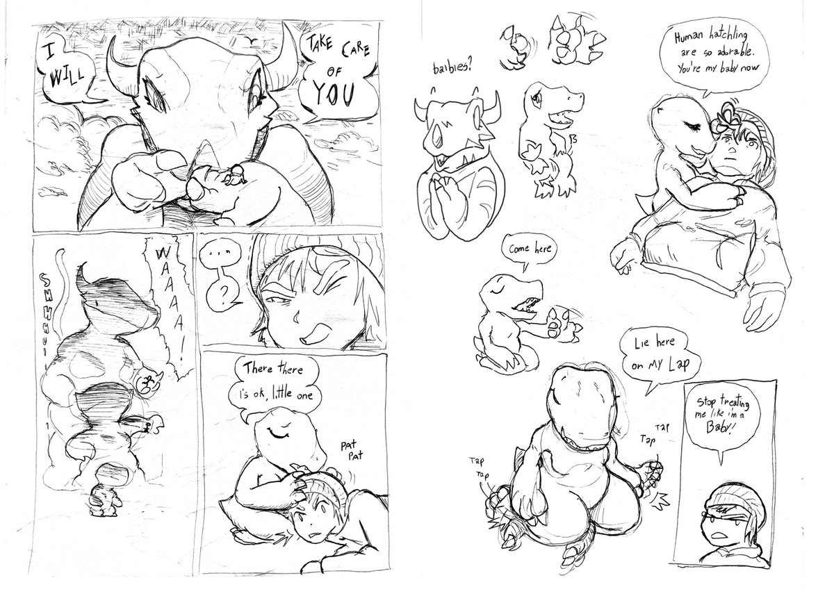 V_Nico_'s tweet image. The idea is:
An old Greymon that save a human and adopt him. I will call it Grey mom