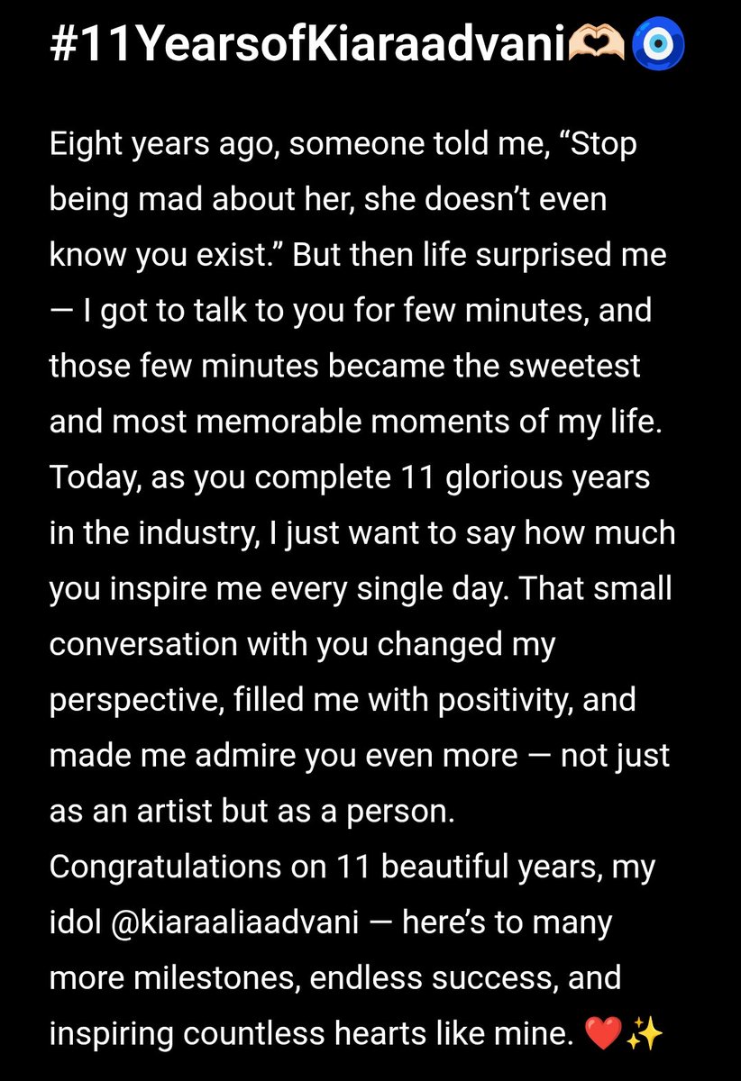 HAPPY 11 YEARS KII🫶🏻🧿🥹<a href="/advani_kiara/">Kiara Advani</a>

#MyKiaraMoment. 
#11YearsOfKiaraAdvani