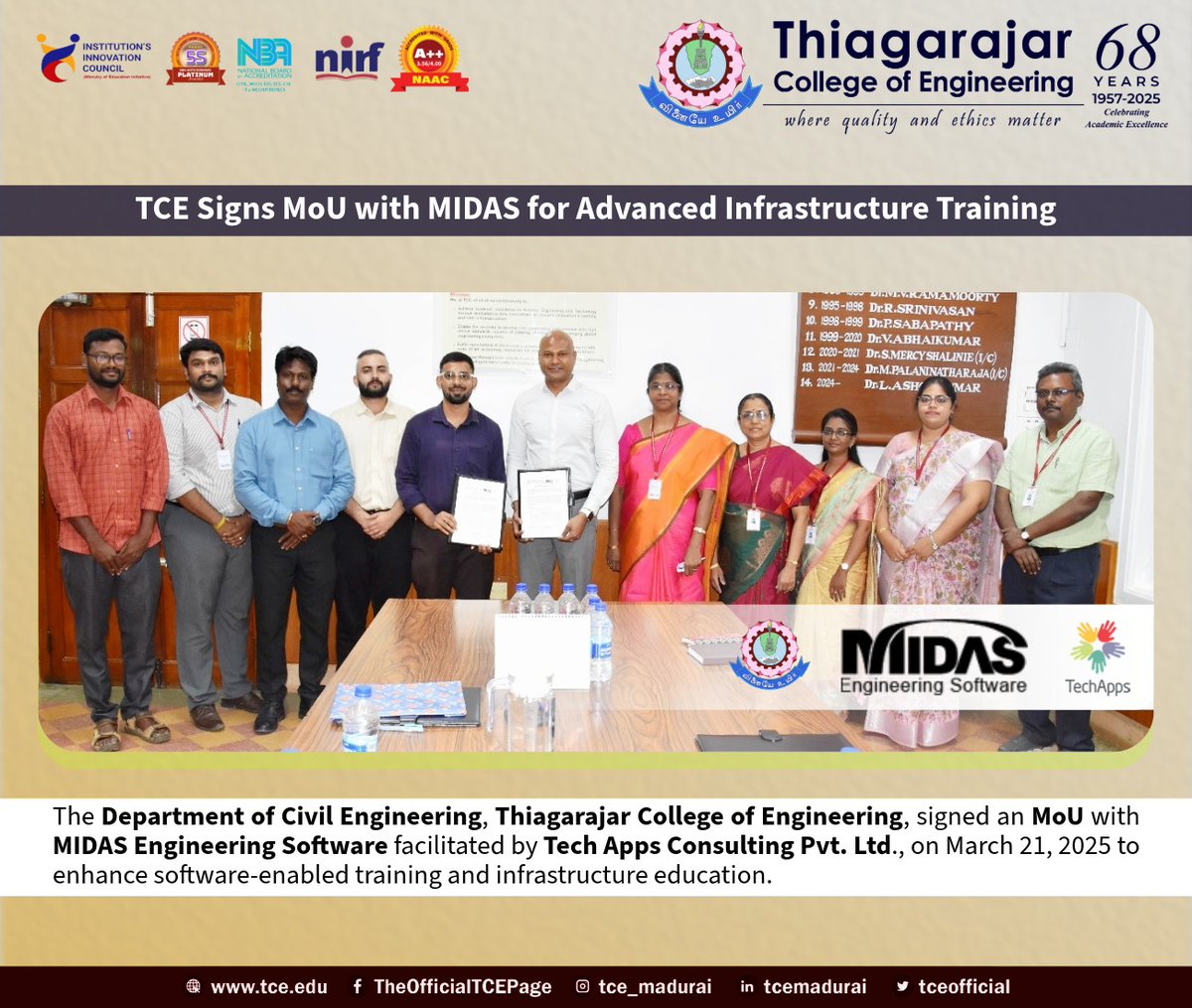 tceofficialpage's tweet photo. 🤝 TCE's Civil Engg. Dept. signed an MoU with MIDAS Engineering Software &amp; Tech Apps on Mar 21, 2025, to boost bridge design training via MIDAS Civil. A step forward in software-enabled learning! #TCE #MIDAS #MoUSigning #CivilEngineering #TechApps https://t.co/dWesIwNqir