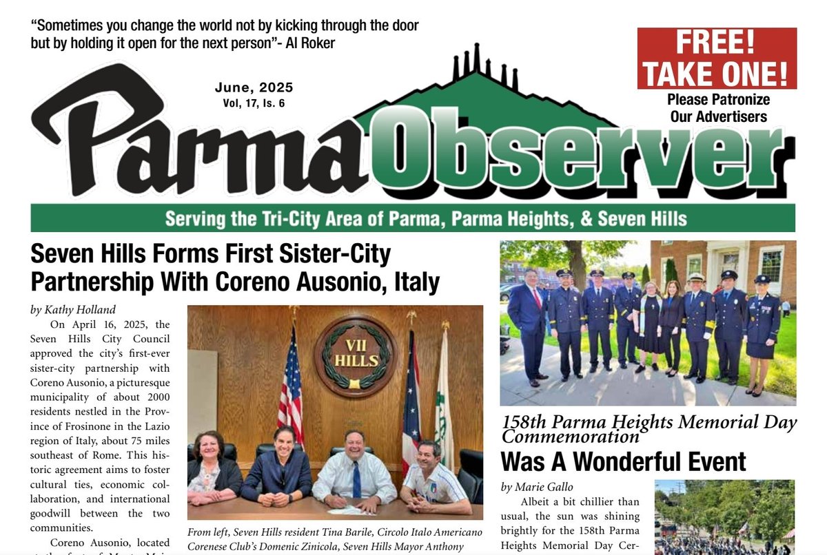 ParmaObserver's tweet image. NOW AVAILABLE: The June 2025 issue of the Parma Observer is available online! 🌞 🇺🇸🇺🇦 

media.parmaobserver.com/issue_pdfs/Par…