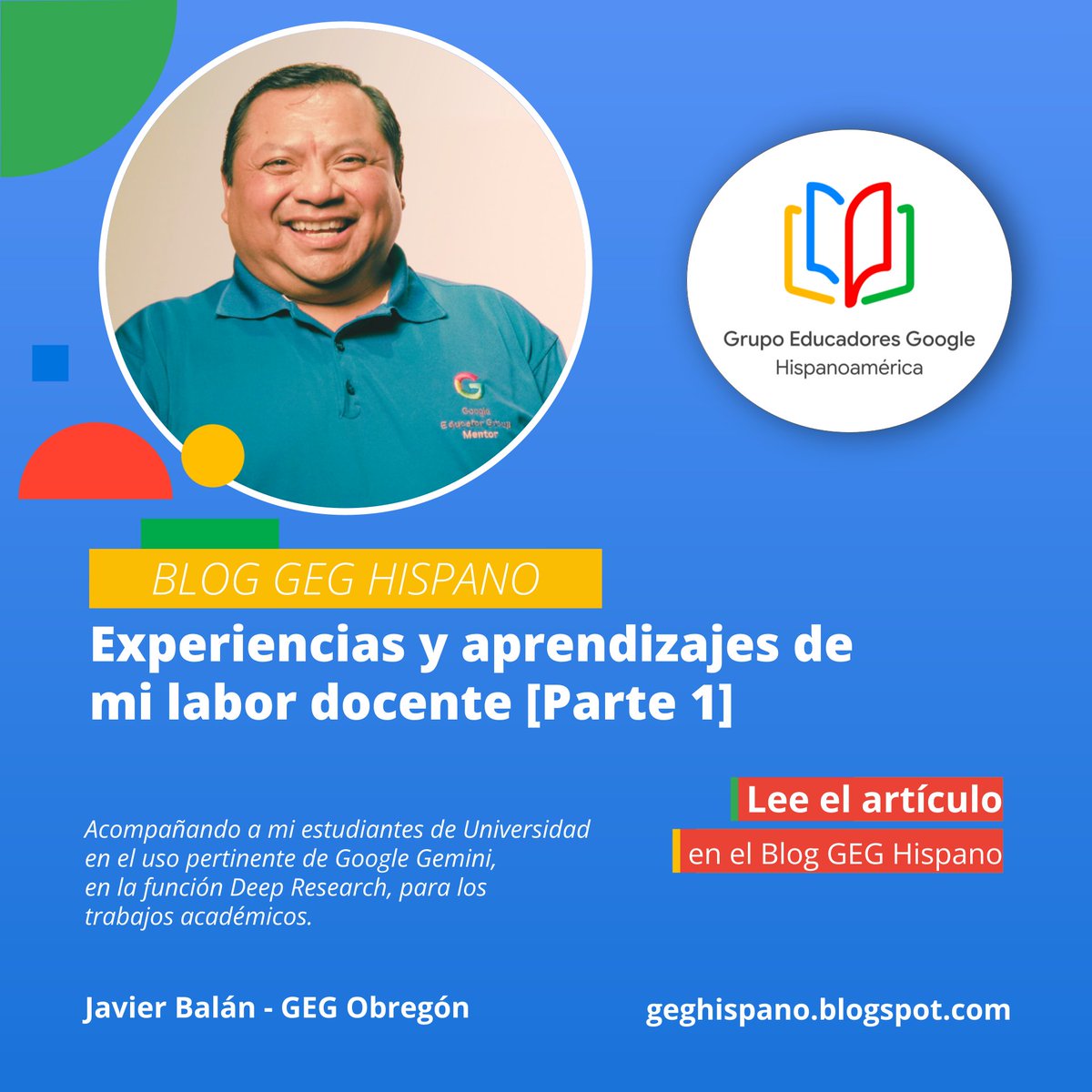 GEG Hispanoamérica (@geghispano) on Twitter photo Tenemos noticias:
¡Lanzamos el Blog del GEG Hispanoamérica! 🚀 Un espacio donde la innovación educativa cobra vida.
👉 Lee nuestro primer artículo aquí: bit.ly/BlogGEGHispano
#GEGHispano #Educación #InteligenciaArtificial #Gemini <a href="/GegObregon/">GEG Obregón</a> <a href="/javierbalan/">Javier Balán, fsc</a> Tenemos noticias:
¡Lanzamos el Blog del GEG Hispanoamérica! 🚀 Un espacio donde la innovación educativa cobra vida.
👉 Lee nuestro primer artículo aquí: bit.ly/BlogGEGHispano
#GEGHispano #Educación #InteligenciaArtificial #Gemini <a href="/GegObregon/">GEG Obregón</a> <a href="/javierbalan/">Javier Balán, fsc</a>