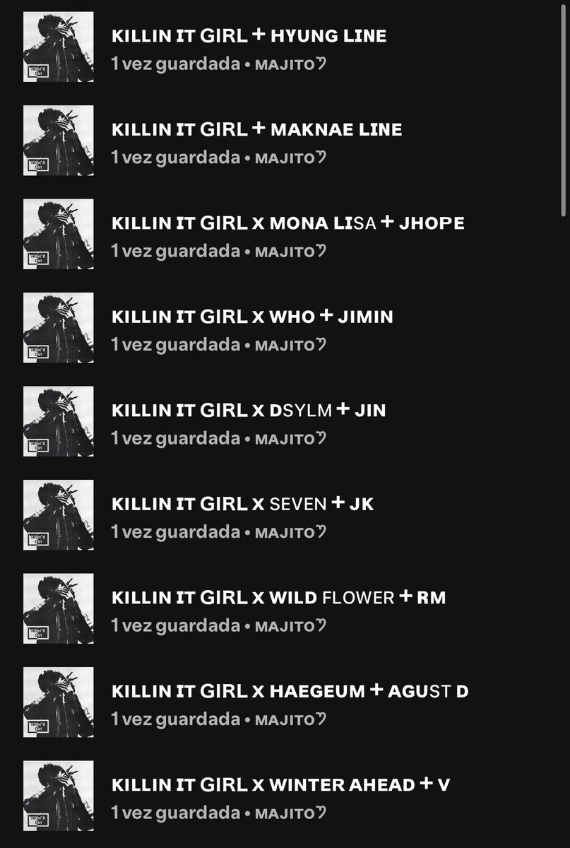 ˚.🖤⋆ — Hilo de Playlist de Spotify enfocadas en “KILLIN IN GIRL de #JHOPE ” ˚. 🏴 ⋆ (créditos al que creó la foto no me acuerdo quién era) 

LIKE Y RT✨ 

KILLIN’ IT GIRL OUT TODAY
KILLIN’ IT GIRL IS COMING
J-HOPE IS COMING
#jhope_KillinItGirl 
#jhope #제이홉