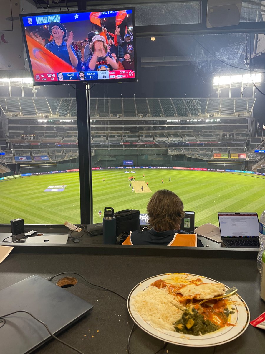zuliemann's tweet image. Reporters notebook: Major League Cricket provided some great Indian food for media at tonight’s game at the Coliseum.
Beats hot dogs!