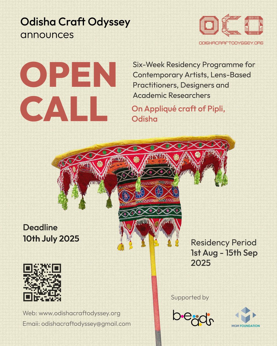 beadstudios's tweet photo. OPEN CALL

Inviting contemporary artists, lens-based practitioners, designers, and academic researchers to apply for the Six-Week Residency Programme, focusing on the Appliqué craft of Pipli, Odisha! 

For more details, visit https://t.co/Wt6EMsOZTY https://t.co/JxaOKSYGhq