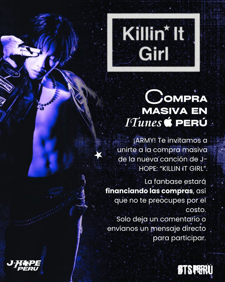 jhopeperu_'s tweet photo. 🚨UNETE A NUESTRA COMPRA MASIVA DE "KILLINITGIRL" EN ITUNES 🇵🇪

⛔️Si tienen cuenta de iTunes pero no tienen fondos, solicítenlos a través de nuestro DM‼️

KILLIN IT GIRL OUT TODAY
KILLIN IT GIRL IS COMING
J-HOPE IS COMING
#jhope_KillinItGirl 
#jhope #제이홉 https://t.co/Ork87Rk4Ax