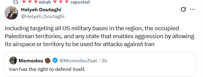 samwestrop's tweet image. Helyeh Doutaghi (@Helyeh_Doutaghi), the Yale Law "scholar" suspended over alleged Samidoun links-since backed by Middle East Studies Association, National Lawyers Guild, letter signed by 1000+ academics, and Islamist groups such as @CAIRNational-calls for attacks on U.S. bases