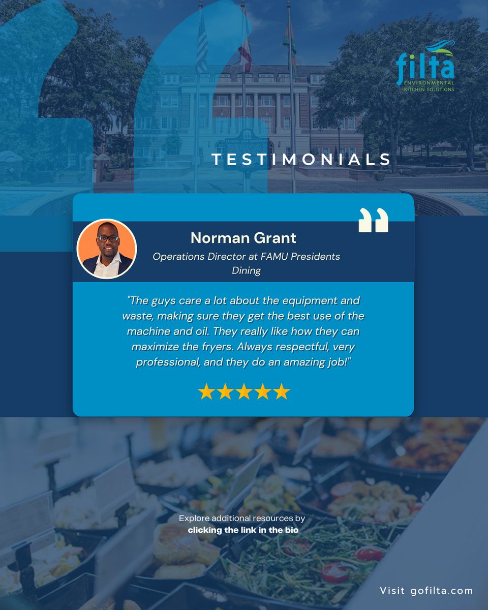 “They care about the equipment and waste. Always respectful, always professional. They do an amazing job!” 💪

#Filta #CustomerLove #KitchenPros #Sustainability #TestimonialThursday
