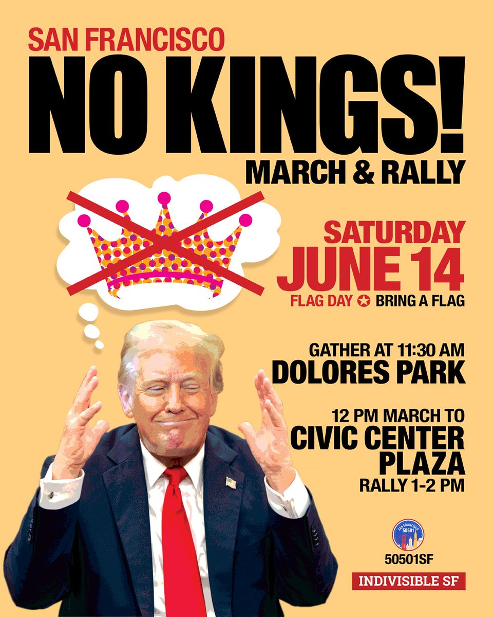 No Kings rallies will be happening all over Northern California this Saturday — and all across the U.S. Join us at the one nearest you to protest the Trump administration's brutal attack on our democracy, civil rights, and communities. mobilize.us/nokings/