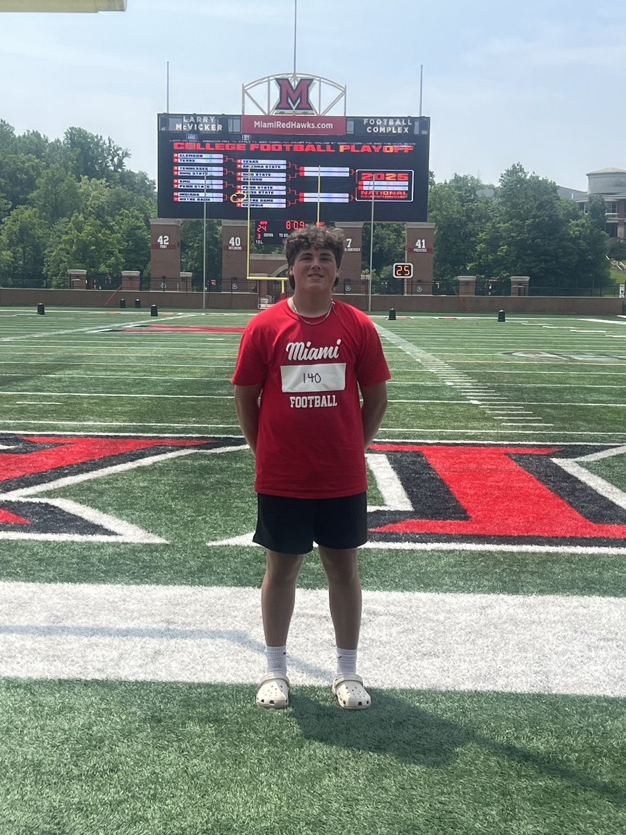 LoganLane2028's tweet image. Great day at @MiamiOHFootball specialist camp! Got 3rd in the punting comp. Can’t wait to be back next year! Thank you to all the coaches. @CoachMicahFaler @Coach_Pflug @UpAndThrough @aylward_johnny