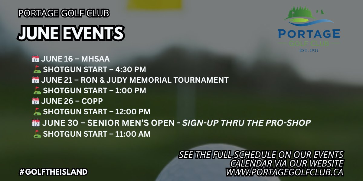 📅 June is packed at Portage Golf Club!
From the MHSAA to meaningful memorials and community gatherings—every event brings something special.

And to cap it all off...
🔥 The Fehr Auto Senior Men’s Open – June 30
⏰ Shotgun Start – 11:00 AM
📍 Sign-up through the pro shop!
