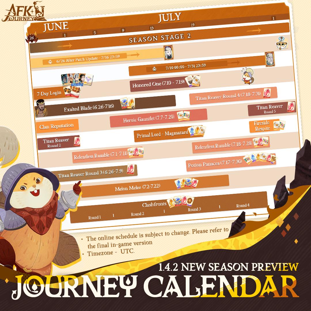 Version 1.4.2 is around the corner, and we've got an event calendar for you.

Take a look here! 💥

#AFKJourney