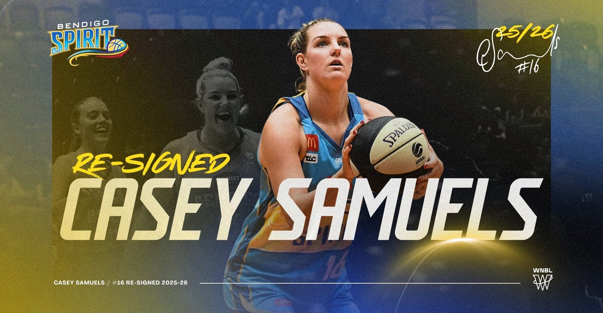 BendigoSpirit's tweet image. We're getting the band back together!
Thrilled to announce that member of our 2024-25 @WNBL Championship-winning team, Casey Samuels, has re-signed with the Spirit for another✌️years.
READ | bit.ly/4l2XeXJ