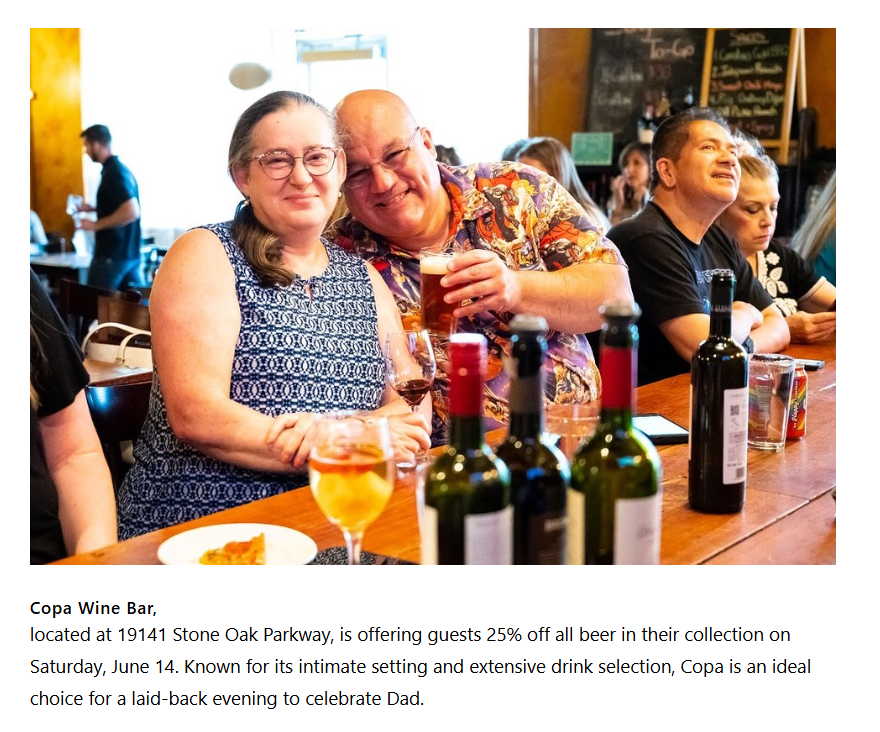 copawinebar's tweet photo. Thank you to @flicksandfood for their coverage of our Dad's Day Deal! Join us this Saturday for a 25% off brew. 🍺

Read the full article on Father's Day specials here: https://t.co/K2xkHG5Fn4 https://t.co/9tC8Mvv3yp