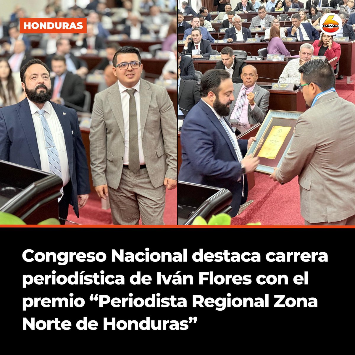Canal6Honduras's tweet photo. #NOTICIA |✅👏Ivan Flores, director de la revista digital y Programa Radial "Café Político" en Radio El Mundo y también, director del programa televisivo "Crucigrama" en Canal 6 ha sido galardonado con el premio Periodista Regional Zona Norte por el Congreso Nacional de la República. 

- A través de su trayectoria periodística Ivan se ha destacado por su investigación y credibilidad a la hora de brindar información. Sus controversiales temas y primicias han sido una marca reconocida en su labor. 

- El reconocimiento otorgado por el legislativo solamente confirma que la carrera de Ivan Flores va por buen camino.