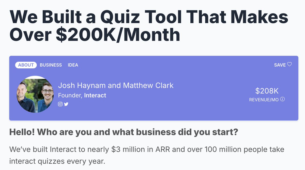 Online quizzes
$2.5M ARR.
Used by 100M people.

(this was the original website 😆)