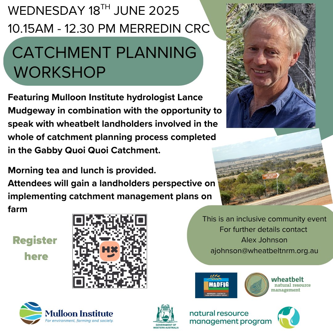 Catchment planning workshop happening in Merredin this Wednesday with Wheatbelt NRM and Mulloon Institute
