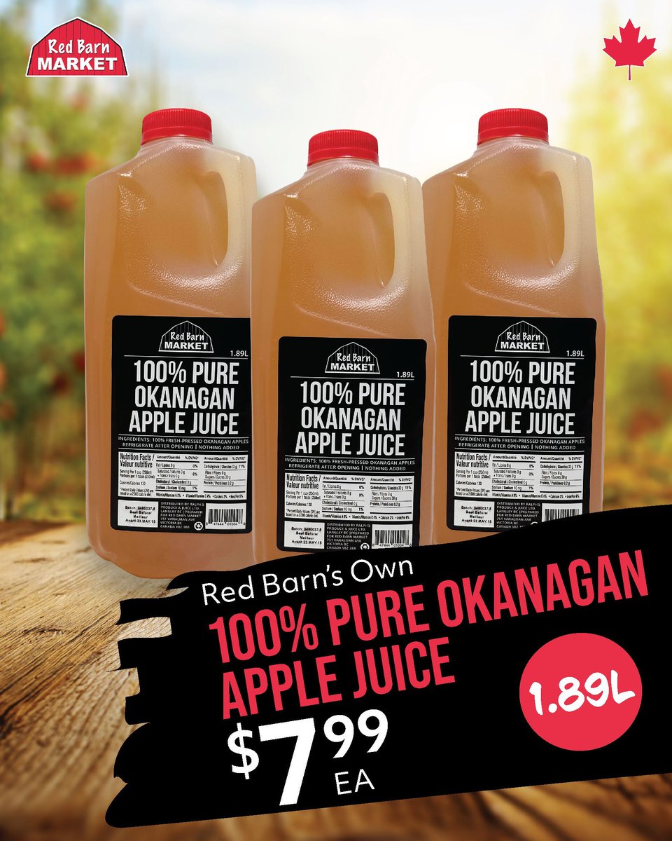 Crisp, sweet, and on sale! 🍎 
Ambrosia apples &amp; Red Barn’s Own Pure Apple Juice are both on special this weekend
June 13-16, while quantities last