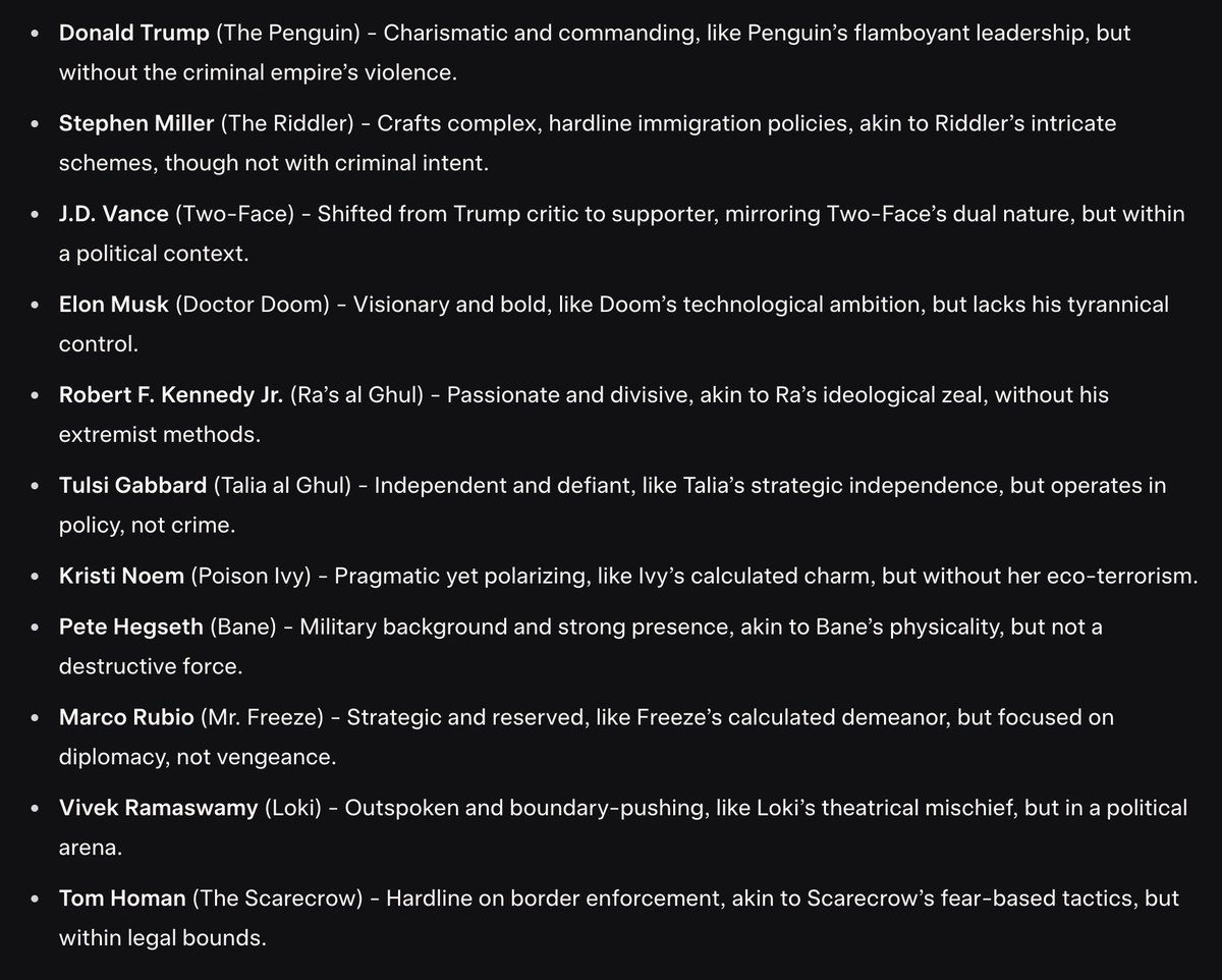 National trumpers as batman opponents, courtesy of Elon's AI: