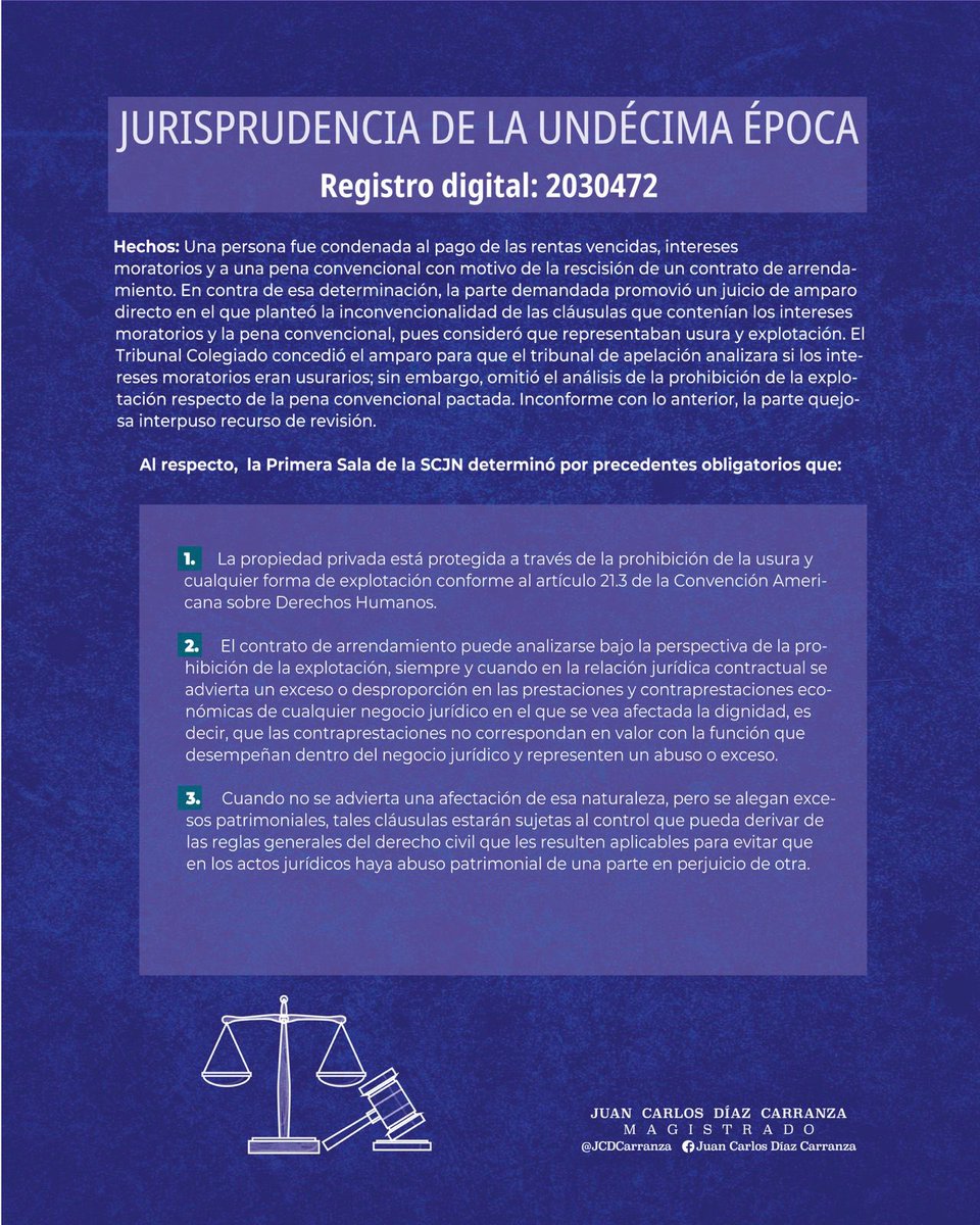CONTRATO DE ARRENDAMIENTO

👨‍🎓La 1ra Sala de la <a href="/SCJN/">Suprema Corte</a> publicó la jurisprudencia en materia civil por precedentes obligatorios en la que determinó: 

Cuando en la relación jurídica contractual se advierta un exceso o desproporción en las prestaciones y contraprestaciones económicas