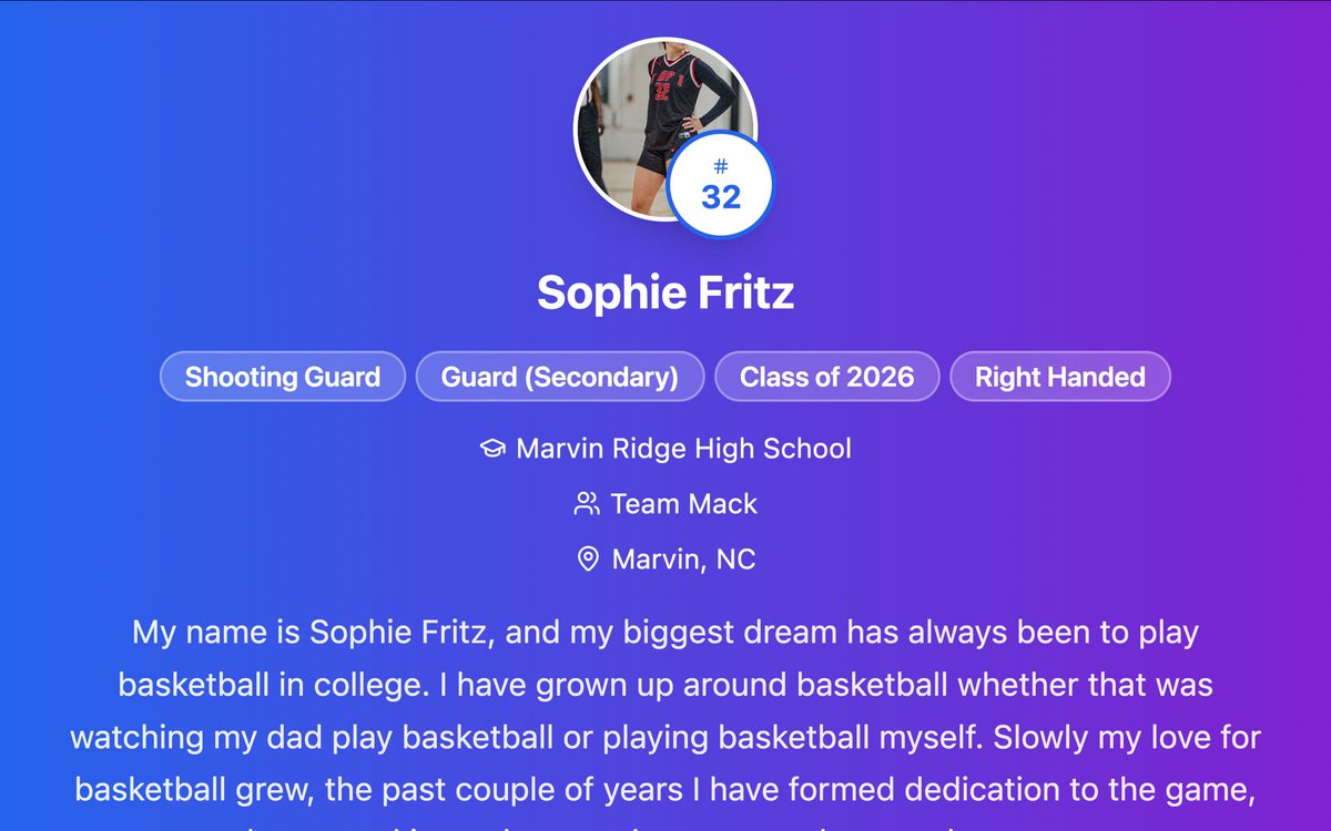 Sophie Fritz (@sophielfritz) on Twitter photo Very very excited for our games tomorrow with <a href="/MRHS_WBBALL/">Marvin Ridge</a> at the NC live girls team camp!! <a href="/Assist_U_/">AssistU Recruiting</a> <a href="/TeammackBball/">TeamMackBasketball</a>
Game times:
Friday-
1:00 pm vs South Meck
3:00 pm vs New Hanover
Saturday-
2:30 pm vs SE Raleigh
4:30 pm vs Overhills
nextlevelprofiles.com/athlete/85c3ac… Very very excited for our games tomorrow with <a href="/MRHS_WBBALL/">Marvin Ridge</a> at the NC live girls team camp!! <a href="/Assist_U_/">AssistU Recruiting</a> <a href="/TeammackBball/">TeamMackBasketball</a>
Game times:
Friday-
1:00 pm vs South Meck
3:00 pm vs New Hanover
Saturday-
2:30 pm vs SE Raleigh
4:30 pm vs Overhills
nextlevelprofiles.com/athlete/85c3ac…
