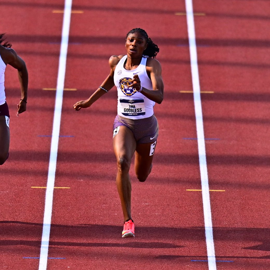 LSUTrackField's tweet image. Tima Godbless goes sub-11 to advance! 🔥

⏱️ 10.91 seconds (+2.2 m/s)
⏭️ Saturday @ 7:52 p.m. CT

#NCAATF | 📺 Watch on ESPN
