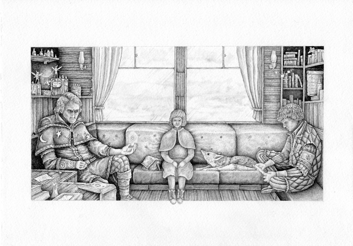 goblinsimagine's tweet photo. Spirits Away // @IWeirling + @goblinsimagine 

A small moment from a much larger tale –– drawn by pencil, carved from imagination. 

Endless thanks to @IWeirling, whose quiet magic helps shape the worlds I can only half-see on my own 🖤🤍

#art #sketching #fantasy #pencil #ink https://t.co/KakWfrpHv8