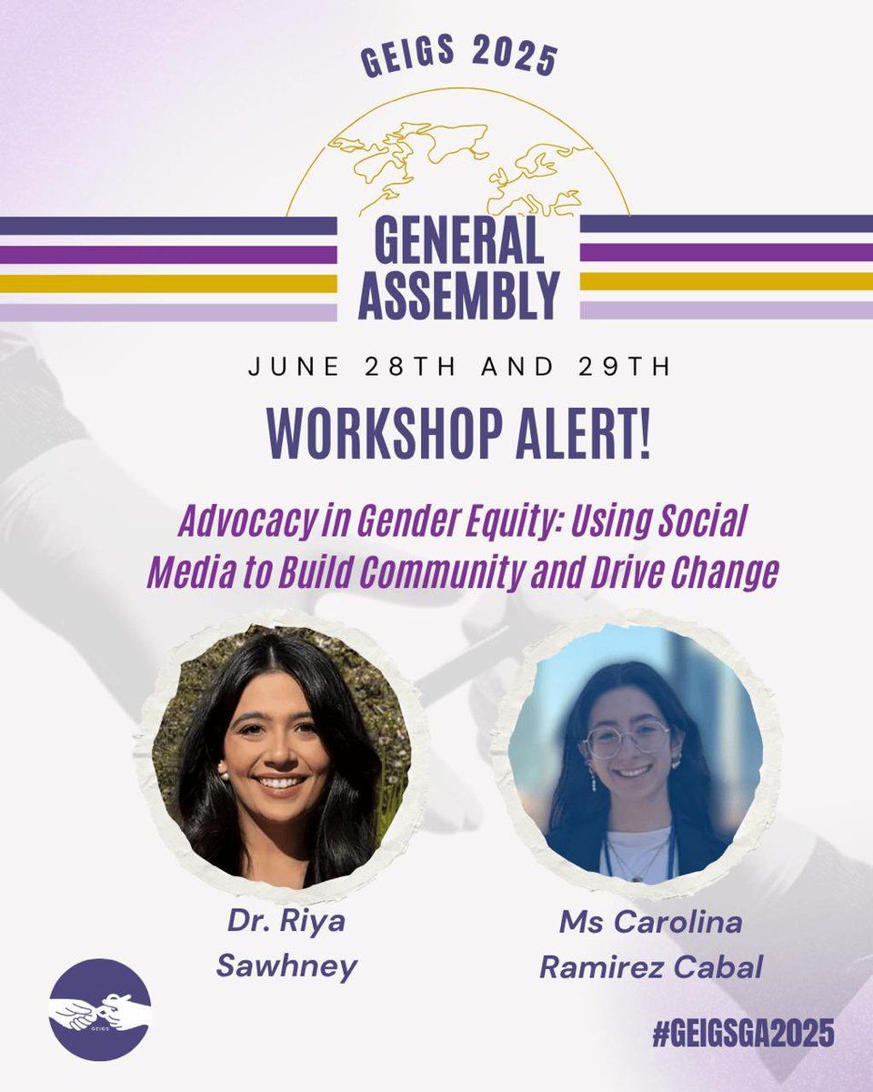 🚨WORKSHOP ALERT🚨

Join #GEIGSGA2025 to learn how to use Social Media to Build Community and Drive Change🙌🏻

Our past Chair Dr. Riya Sawhney &amp; Ms Carolina Ramirez will share the importance of ADVOCACY in driving #GenderEquity globally 🌎

🔗 REGISTER NOW shorturl.bz/sok