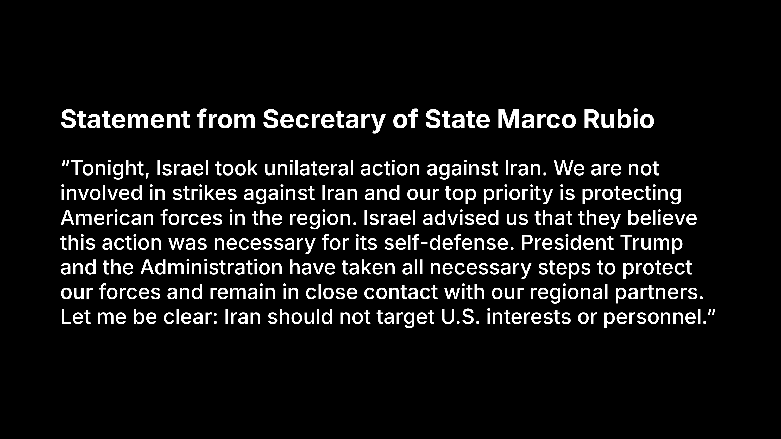 Statement from Secretary of State Marco Rubio on X, June 13, 2025.