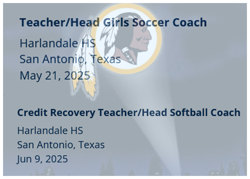 Girls Soccer and Softball HC positions are vacant.
harlandale.schoolspring.com