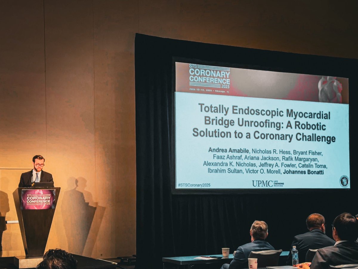 Andrea Amabile, MD (@andreaamabilemd) on Twitter photo Enjoyed presenting our experience with totally endoscopic #robotic myocardial bridge unroofing today at #STSCoronary2025 π« Thanks <a href="/STS_CTsurgery/">The Society of Thoracic Surgeons</a> <a href="/ThoracicSurgFnd/">The Thoracic Surgery Foundation (TSF)</a> & <a href="/UPMC_CTSurgery/">Pitt Cardiothoracic Surgery Department</a> for the opportunity! Enjoyed presenting our experience with totally endoscopic #robotic myocardial bridge unroofing today at #STSCoronary2025 π« Thanks <a href="/STS_CTsurgery/">The Society of Thoracic Surgeons</a> <a href="/ThoracicSurgFnd/">The Thoracic Surgery Foundation (TSF)</a> & <a href="/UPMC_CTSurgery/">Pitt Cardiothoracic Surgery Department</a> for the opportunity!