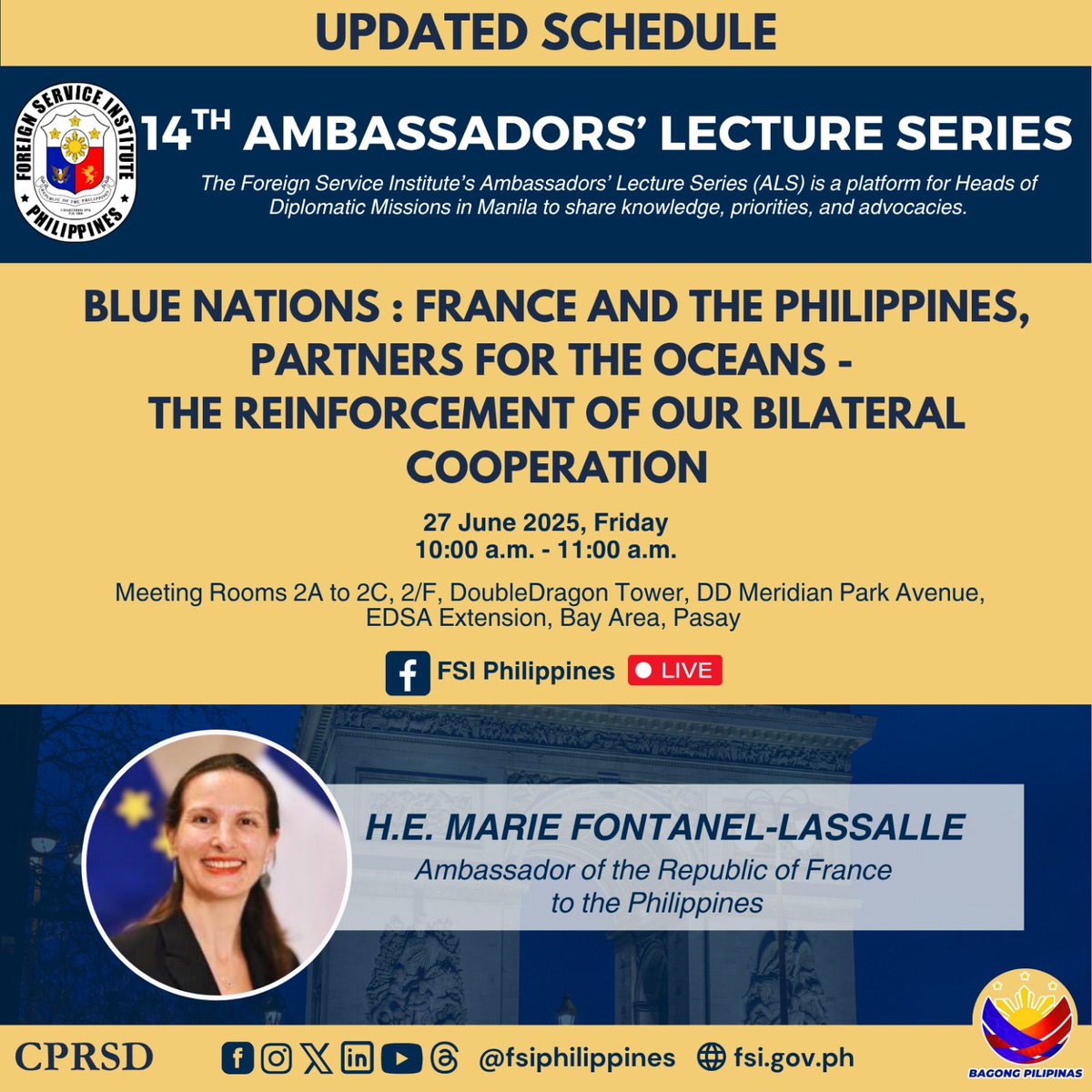 FSI Philippines (@fsiphilippines) on Twitter photo Join us for the 14th ALS, with ๐.๐. ๐๐๐ซ๐ข๐ ๐
๐จ๐ง๐ญ๐๐ง๐๐ฅ-๐๐๐ฌ๐ฌ๐๐ฅ๐ฅ๐, Ambassador of the Republic of France to the Philippines on ๐๐ ๐๐ฎ๐ง๐ ๐๐๐๐, ๐:๐๐ ๐๐ฆ - ๐๐:๐๐ ๐๐ฆ.
See you there! Join us for the 14th ALS, with ๐.๐. ๐๐๐ซ๐ข๐ ๐
๐จ๐ง๐ญ๐๐ง๐๐ฅ-๐๐๐ฌ๐ฌ๐๐ฅ๐ฅ๐, Ambassador of the Republic of France to the Philippines on ๐๐ ๐๐ฎ๐ง๐ ๐๐๐๐, ๐:๐๐ ๐๐ฆ - ๐๐:๐๐ ๐๐ฆ.
See you there!