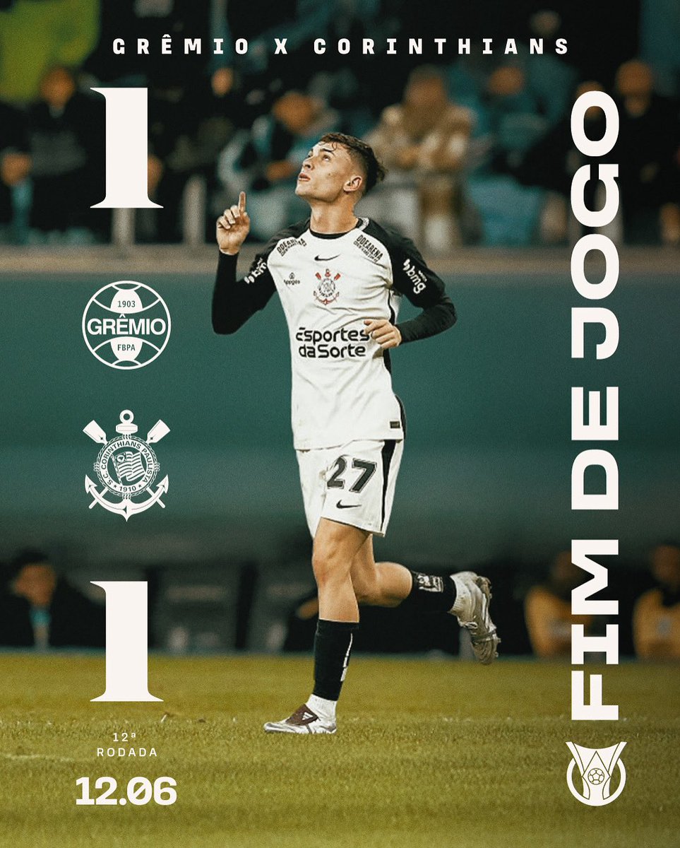 EMPATE NA ARENA! 

Em partida válida pela 12ª rodada do Brasileirão, o @gremio empata com o @corinthians com placar de 1x1! 

📸: Pedro H Tesch