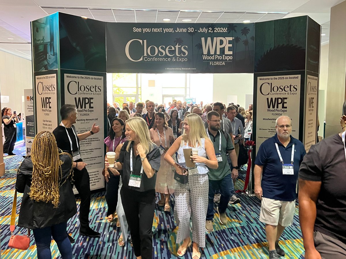 After the ribbon cutting this morning, folks just streamed out onto the show floor! We still have one more day of the 2025 Closets Conference / Wood Pro Expo in West Palm Beach, FL. If you're in the area, don't miss it! #ClosetsCon #WoodProExpo #Closets #Woodworking
