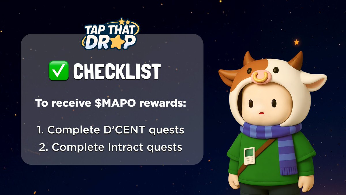 🔔 Reminder: TAP THAT DROP with <a href="/MapProtocol/">MAP Protocol</a>!

To claim your $MAPO rewards, you must complete BOTH quests ⬇️
1️⃣On the D’CENT Wallet app: link.dcentwallet.com/MyWallet/event…
2️⃣On Intract: bit.ly/Intract_MAPO