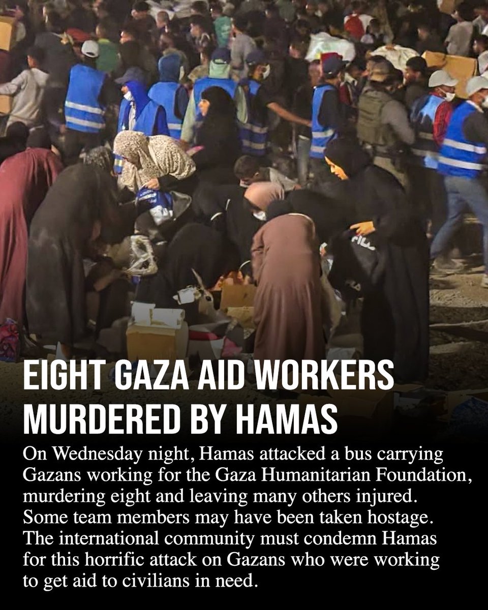 On Wednesday night, Hamas terrorists ambushed a bus carrying Gazans who were working for the Gaza Humanitarian Foundation, helping distribute aid to Gazan civilians. Hamas murdered eight workers and possibly took others hostage. 

Hamas is murdering its own constituents in its