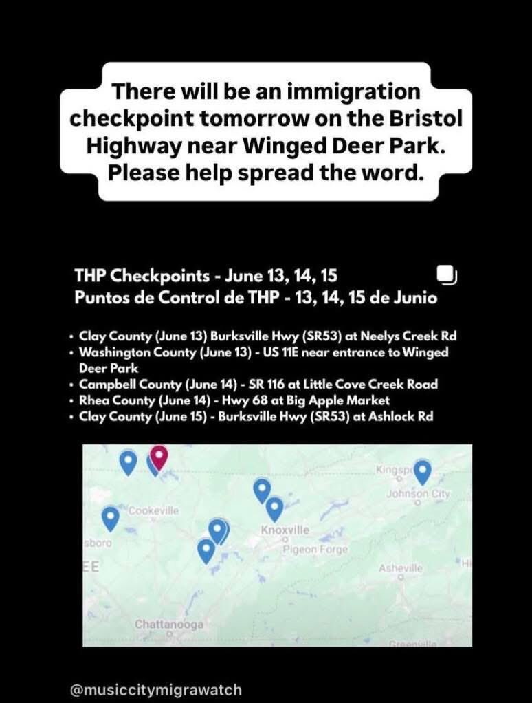 Philinda_AoS's tweet photo. Anyone near Bristol TN/VA or tri cities me surrounding areas. #StaySafe #ICERaids #Immigration #immigrationcheckpoint #Tennessee #TNCheckPoint #Tennesseeimmigration https://t.co/pk2ELcOiP6