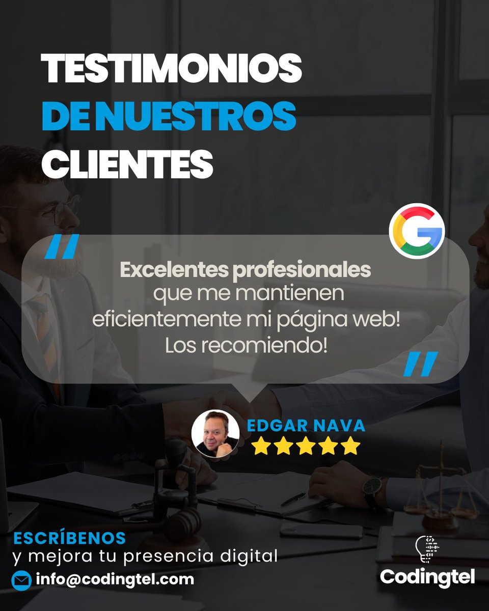 codingtel's tweet image. La mejor satisfacción: clientes felices que recomiendan nuestro trabajo 💙
En CodingTel nos especializamos en:
✅ Mantenimiento web sin preocupaciones
✅ Soporte técnico rápido y eficiente
✅ Mejoras continuas para tu sitio
¿Quieres una web que siempre funcione perfectamente?