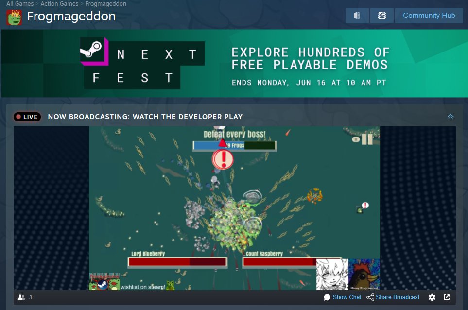 Developers playing Frogmageddon? On my Steam page! During Next Fest!? #SteamNextFest #Steamフレンド募集  store.steampowered.com/app/3201190/Fr…