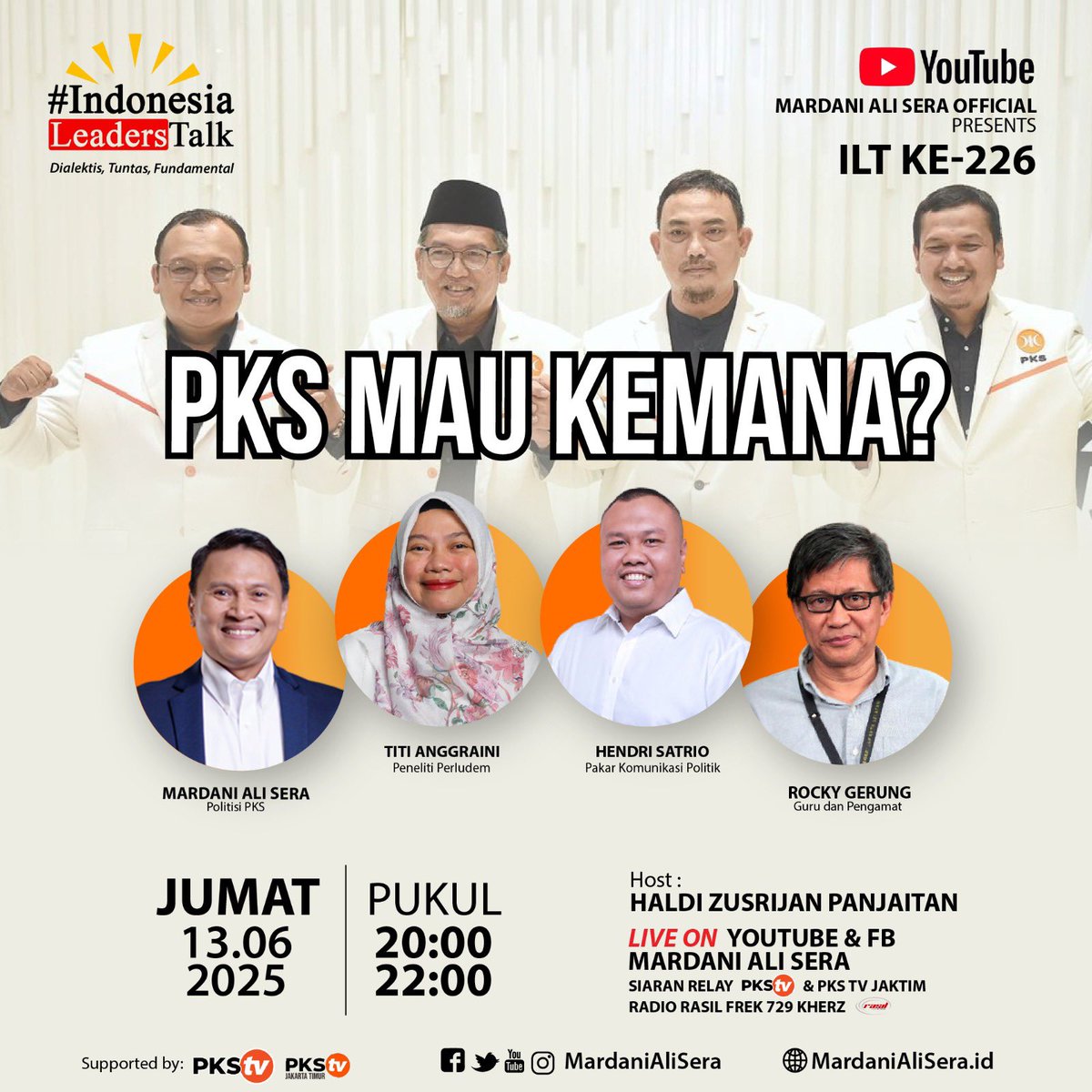 MardaniAliSera's tweet image. Malam nanti ILT bahas PKS Mau Kemana? Ayo gabung di youtube atau Radio Silaturahim 720 AM barang Mba Titi san Mas Hensat🙏