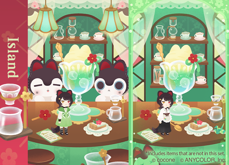 livlyisland_en's tweet photo. \🧪L.R.L. × #InuiToko Joint Reseach Theme Set🌈/
【#InuiTokosSpecialSodaCafe】set is now on sale in New Mahara Shop🛍️👑
Check out the retro-modern fashion items and the cozy stained glass cafe on the island!🍹
#LivlyIsland #NIJILivly https://t.co/6KQcPmCKei