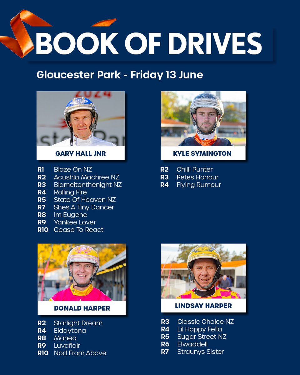 Racing WA - Harness (@racingwaharness) on Twitter photo We head to HQ tonight for another bumper 10 race card.
Tonight we follow Gary Hall Jnr, Kyle Symington, Lindsay Harper and Donald Harper.
What driver are you following tonight?
<a href="/GloucesterPark/">Gloucester Park</a> We head to HQ tonight for another bumper 10 race card.
Tonight we follow Gary Hall Jnr, Kyle Symington, Lindsay Harper and Donald Harper.
What driver are you following tonight?
<a href="/GloucesterPark/">Gloucester Park</a>