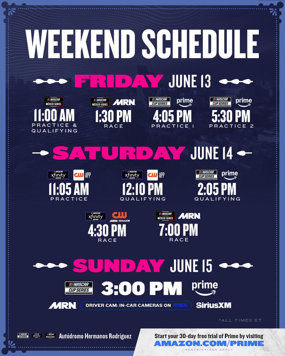 NEWS: NASCAR announces updated weekend schedule for #NASCARMexico due to two aircraft issues that grounded multiple race teams in Charlotte, N.C., on Thursday.