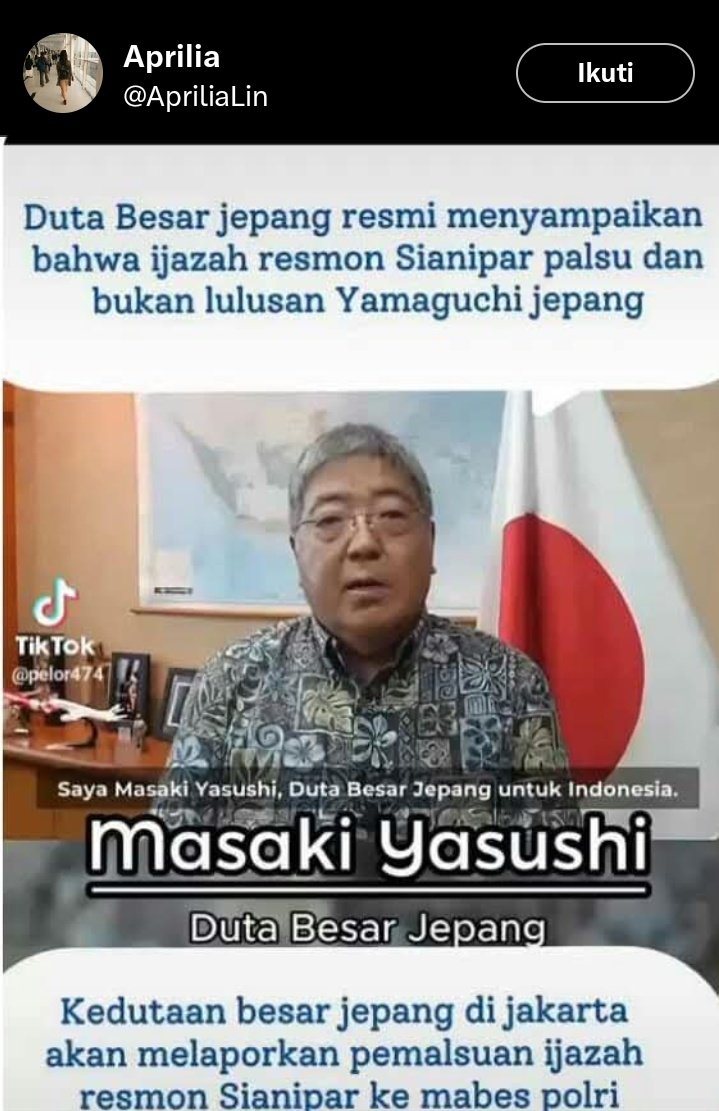 KangManto123's tweet photo. HOAX HOAX HOAX
Pendukung bapak sebelah ini emang senang banget ngehoax

Video Duta Jepang mengucapkan Selamat hari disabilitas, diedit menjadi: Duta besar jepang menyampaikan ijazah Rismon palsu 😤

@SianiparRismon
@ApriliaLin
@DivHumas_Polri
Video asli.                 Editan