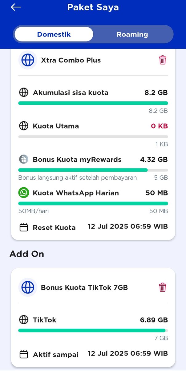 Botthem's tweet image. Halo @myXLCare  @myXL
Kemarin sy aktivasi paket extra combo plus 69gb. Tapi kuota yang masuk hanya akumulasi sisa kuota dari paket sblmnya dan bonus kuota. Untuk kuota utama 69 gb nya tdk masuk, pulsa sdh terpotong,sms aktivasi juga sdh masuk.
Tolong respon dan solusinya.