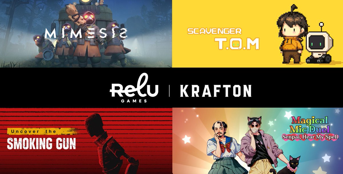 🎉 ReLU Games is joining the KRAFTON Publisher Sale!

👀 MIMESIS is playable now via #SteamNextFest demo!
🤖 Scavenger T.O.M just dropped a fresh in-game video! 
🔥 Uncover the Smoking Gun &amp; Magical Mic Duel are on sale!

Check them out &amp; wishlist your faves 💥
 
Krafton Pu