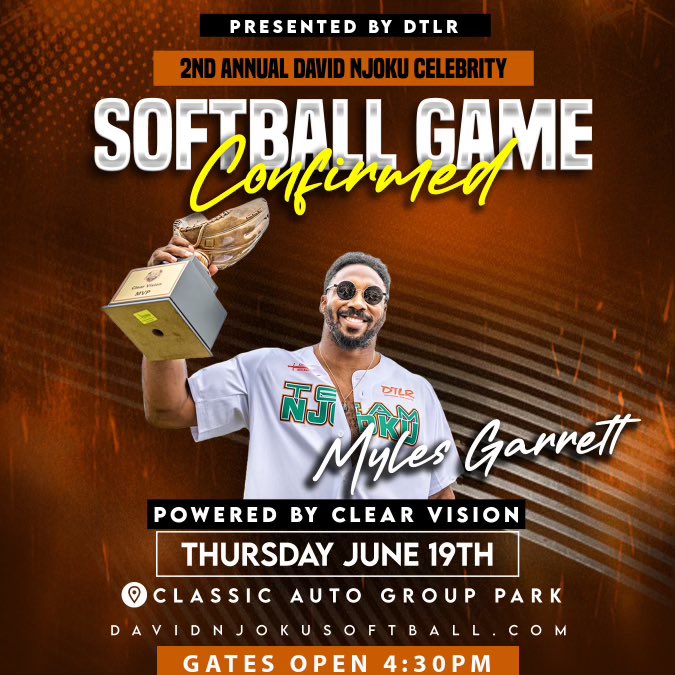 🚨🚨REPOST REPOST REPOST 🚨🚨
Join David Njoku June 19th for a day packed with:

🔥 Tailgate fun
✍️ Autographs from your favorite players
🏈  One-of-a-kind auction items
… and more surprises you don’t want to miss! 
Tickets ➡️ davidnjokusoftball.com